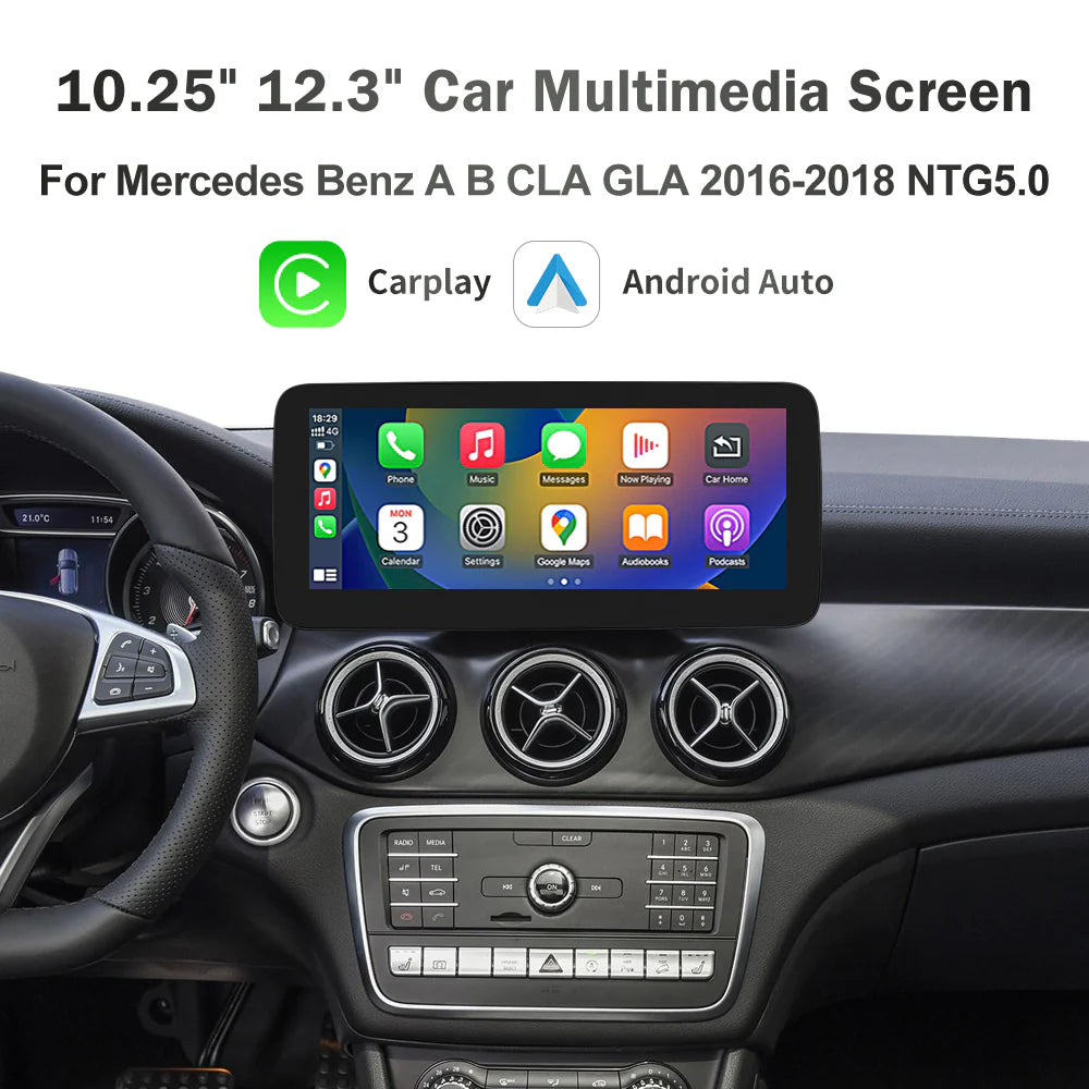 Mercedes Benz Wireless CarPlay Android Auto Multimedia Screen for NTG 5.0 A, B, CLA & GLA Class W176 & W246 2016-2018