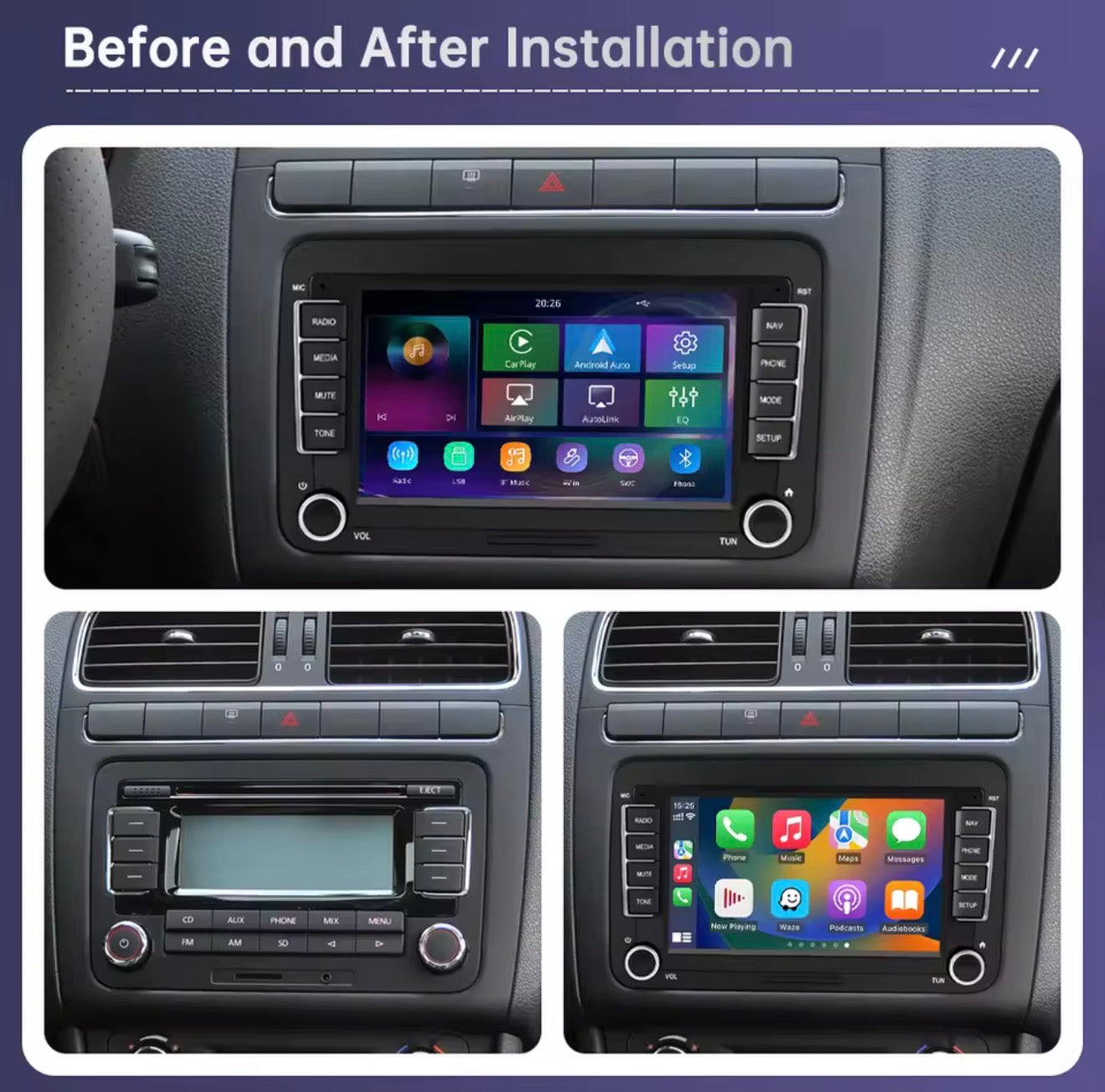 Wireless Apple CarPlay & Android Auto
For Volkswagen • Seat • Skoda