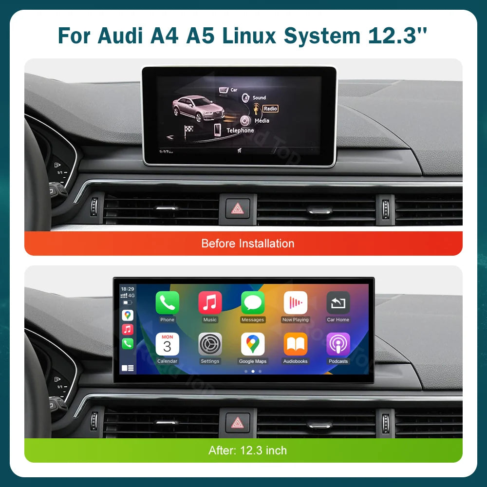 Touch Screen Display For Audi A4 A5 2016-2019 B9 — Wireless CarPlay/Android Auto(LowEnd)