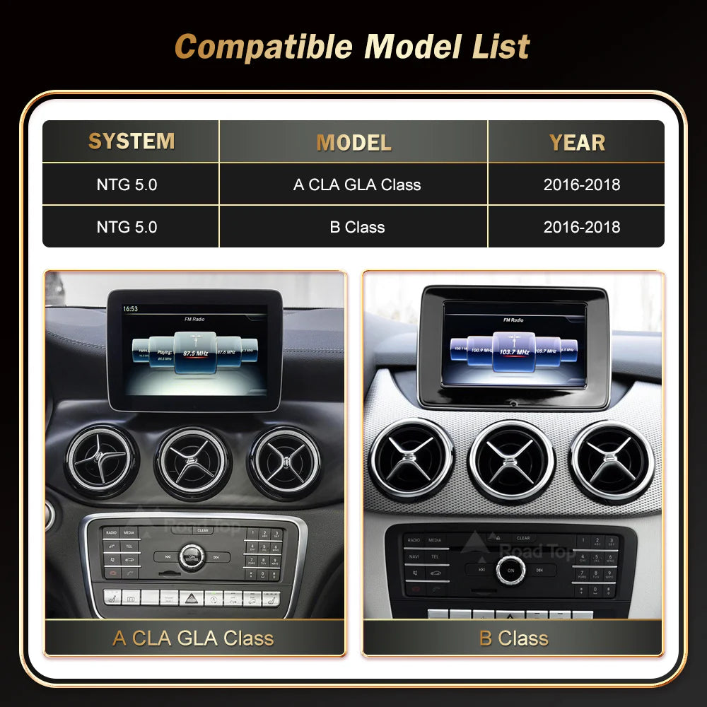 Mercedes Benz Wireless CarPlay Android Auto Multimedia Screen for NTG 5.0 A, B, CLA & GLA Class W176 & W246 2016-2018