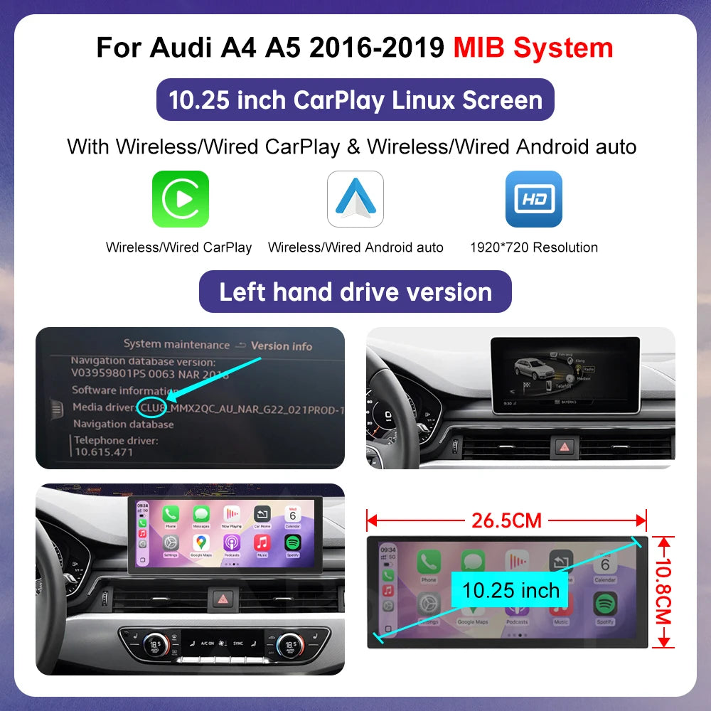 Audi A4/A5 2016-2019 Wireless CarPlay Android Auto Touch Screen (HighEnd MMI)