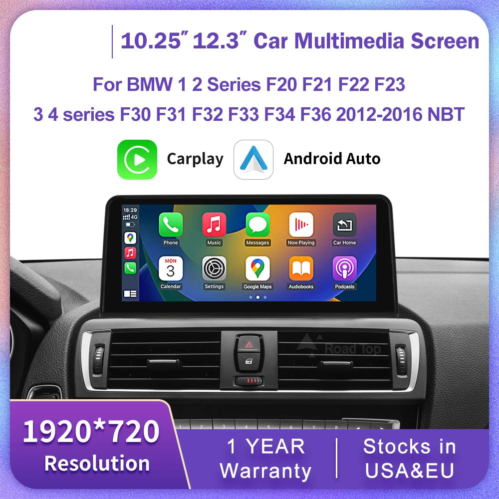 BMW Wireless CarPlay Android Auto Multimedia Screen for NBT OS Series 1/2/3/4 2012-2014