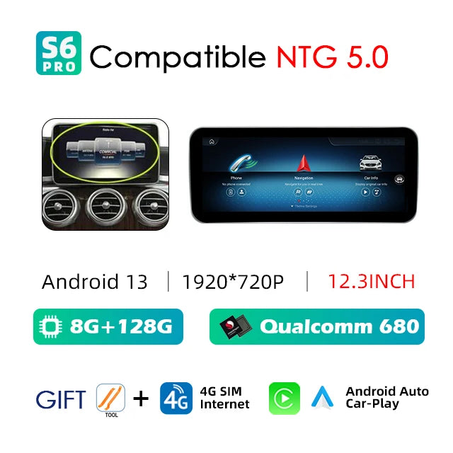 Wireless CarPlay & Android Auto (Android Touch Screen)For Mercedes-Benz C & GLC Class 2014–2019