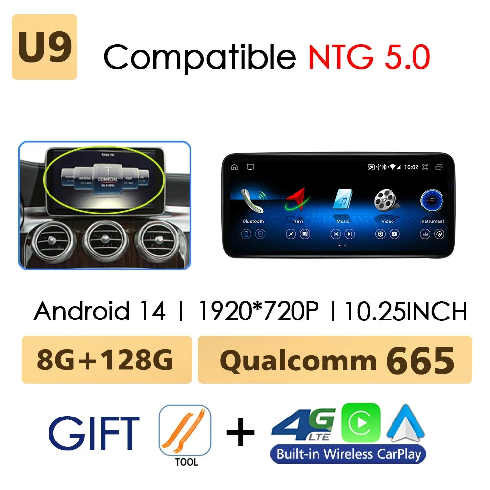 Wireless CarPlay & Android Auto (Android Touch Screen)For Mercedes-Benz C & GLC Class 2014–2019