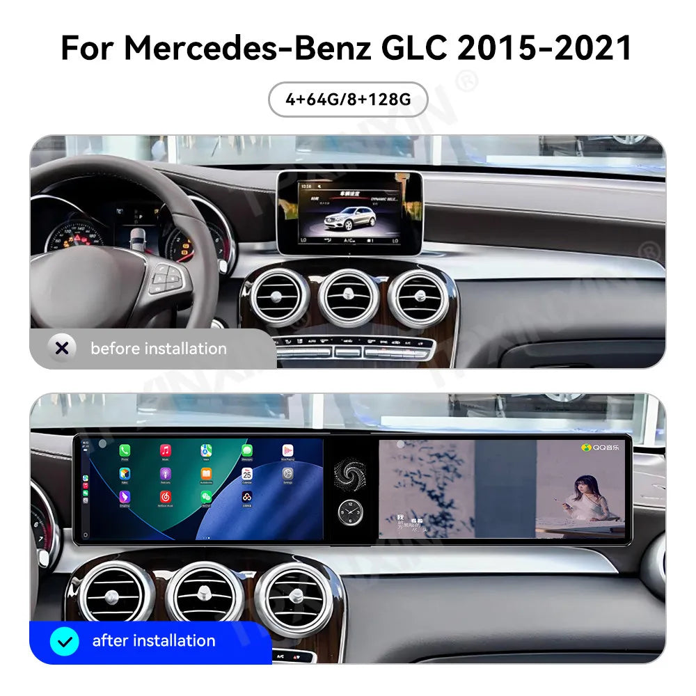 24.6 inch Android Screen Upgrade for Mercedes-Benz C-Class & GLC (2015-2021) - Wireless CarPlay & Android Auto