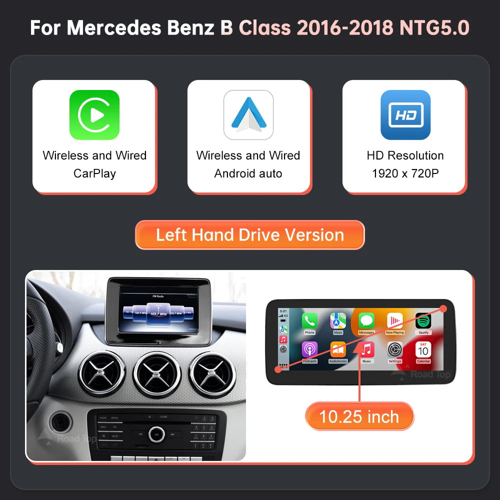 Mercedes Benz Wireless CarPlay Android Auto Multimedia Screen for NTG 5.0 A, B, CLA & GLA Class W176 & W246 2016-2018