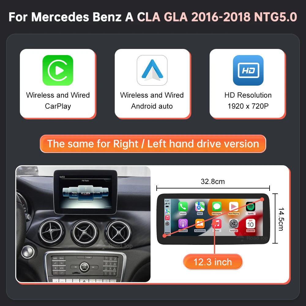Mercedes Benz Wireless CarPlay Android Auto Multimedia Screen for NTG 5.0 A, B, CLA & GLA Class W176 & W246 2016-2018