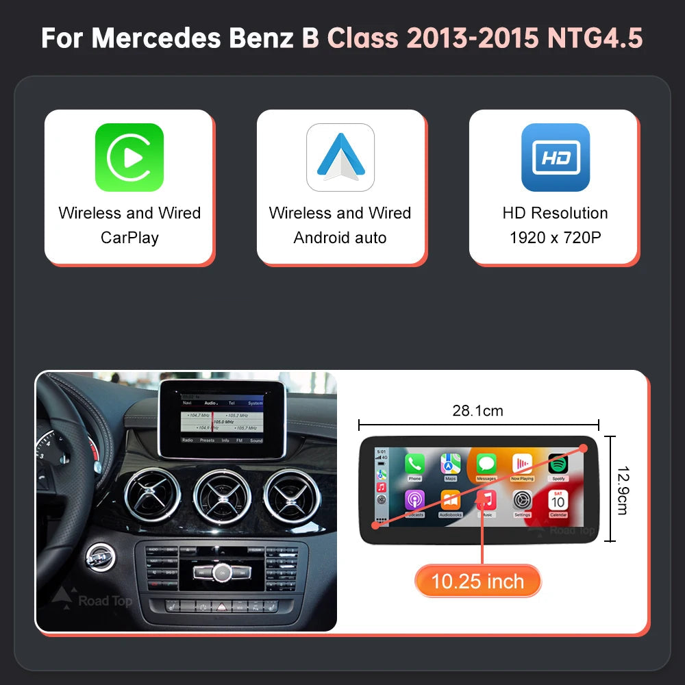 Wireless CarPlay Android Auto Touch Screen for Mercedes-Benz A/B/CLA/GLA (2013-2015)