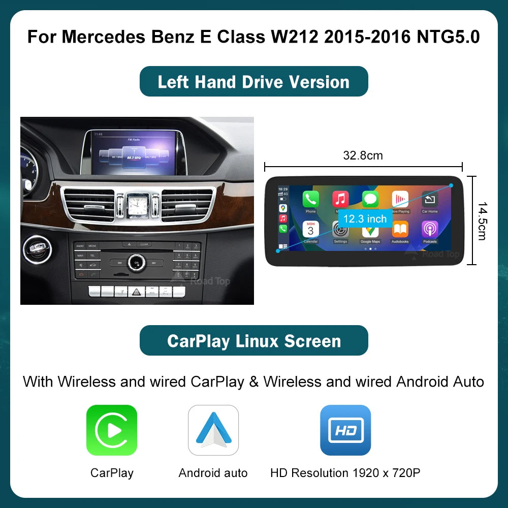 Wireless CarPlay Android Auto Touch Screen for Mercedes‑Benz E Class (2009‑2016)