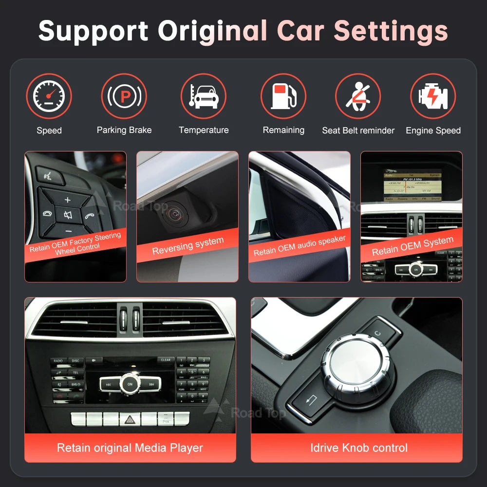 Mercedes Benz Wireless CarPlay Android Auto Multimedia Screen for NTG 4.5/ 4.7 Class W204 2011-2014