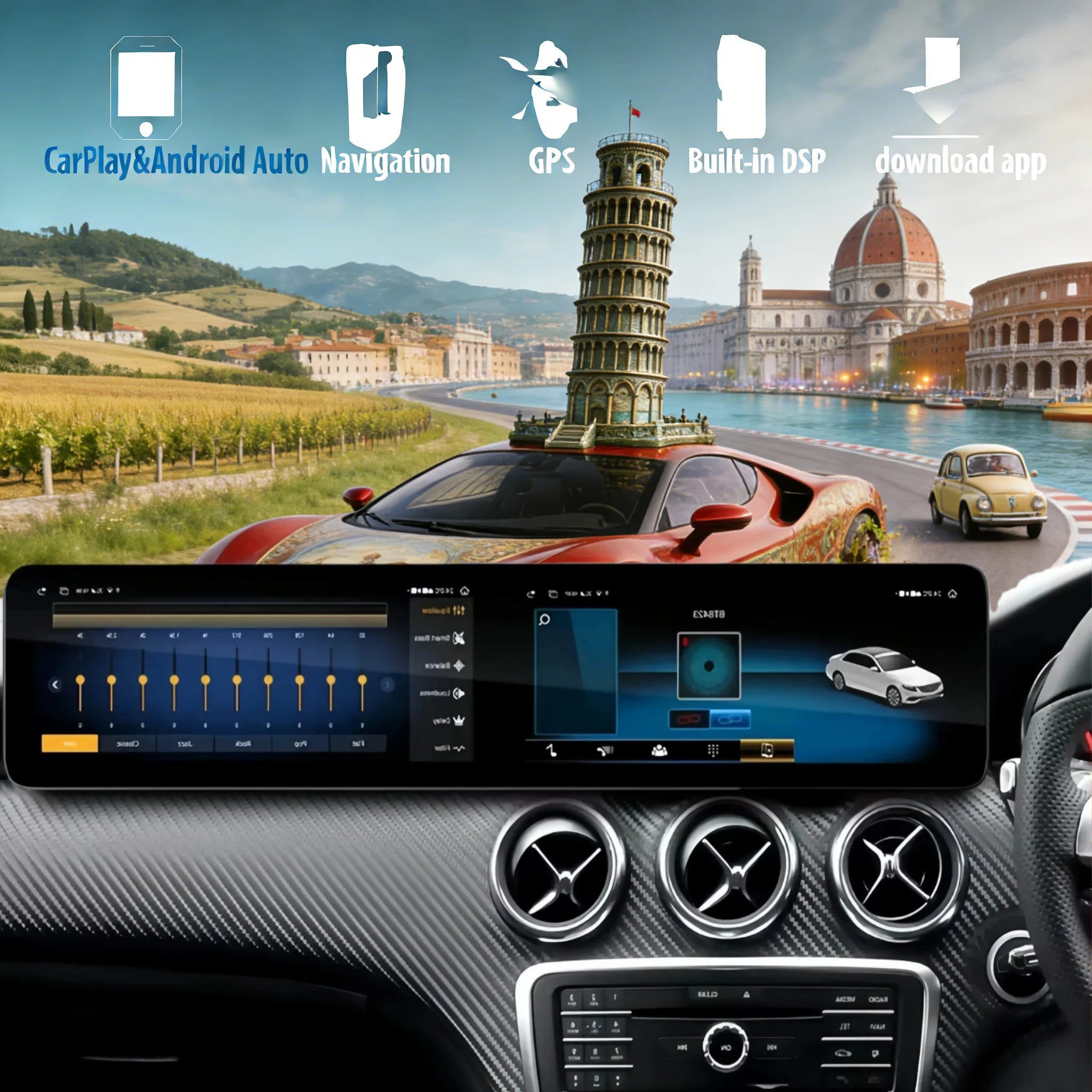25.6” Android 14 Touchscreen for Mercedes A/B/C/GLA/CLA (2013–2020) – Wireless CarPlay & Android Auto