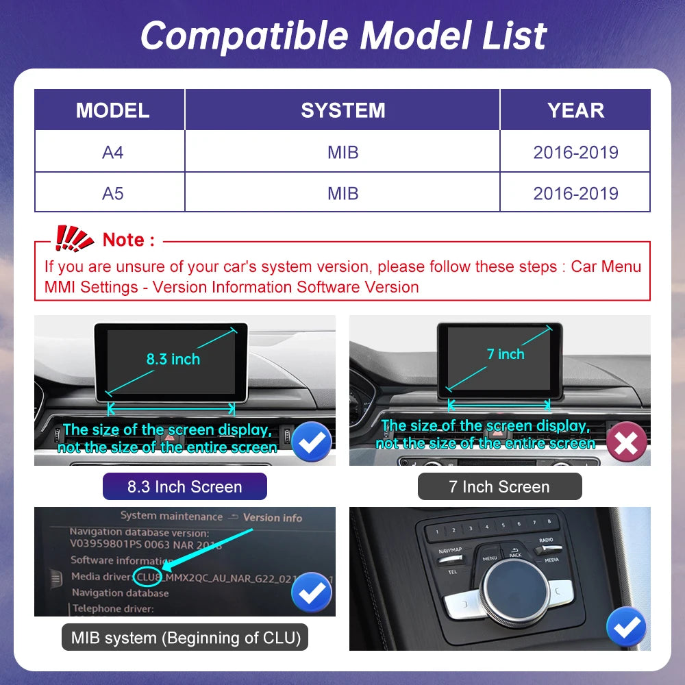 Audi A4/A5 2016-2019 Wireless CarPlay Android Auto Touch Screen (HighEnd MMI)