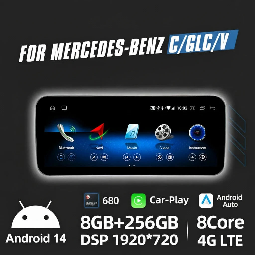 Wireless CarPlay & Android Auto (Android Touch Screen)For Mercedes-Benz C & GLC Class 2014–2019
