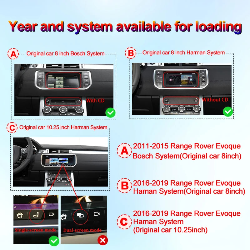 Wireless CarPlay Android Auto Touch Screen for Range Rover Evoque (2011-2018)