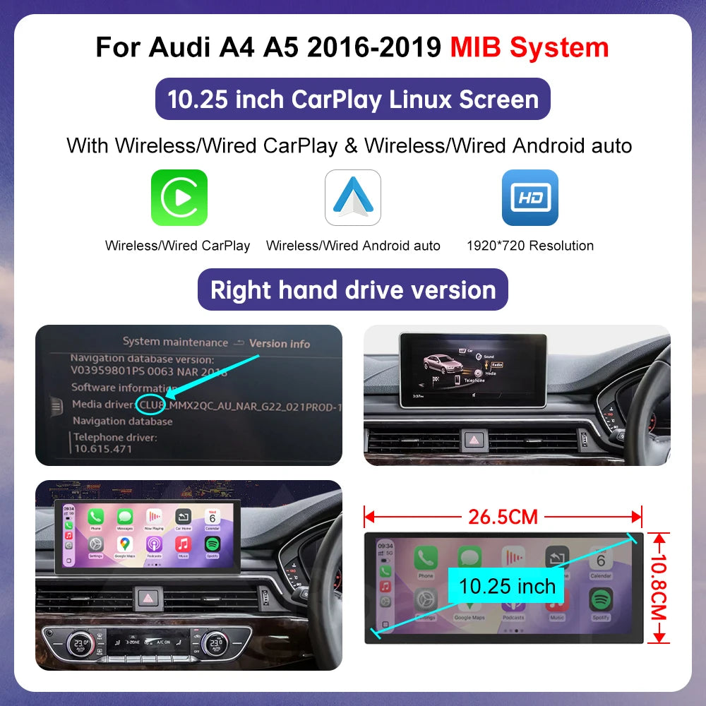 Audi A4/A5 2016-2019 Wireless CarPlay Android Auto Touch Screen (HighEnd MMI)