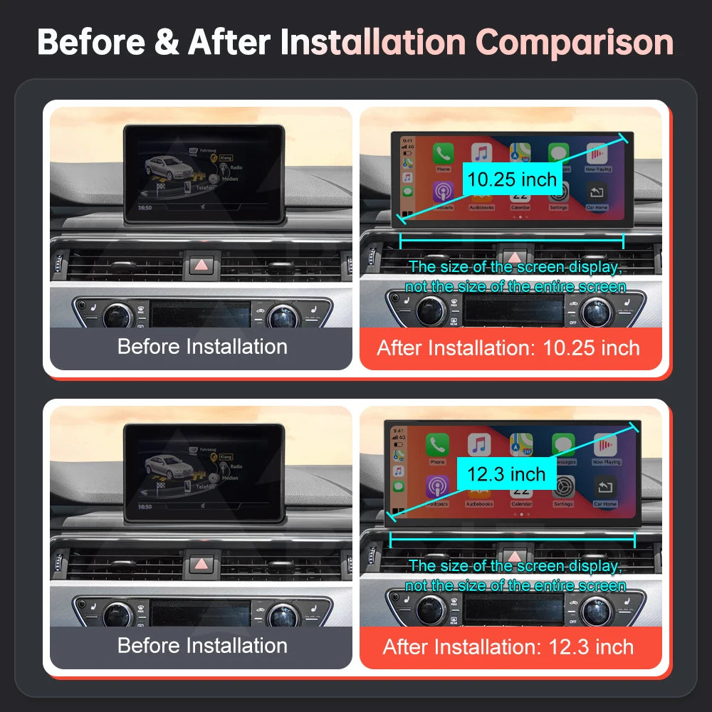 Touch Screen Display For Audi A4 A5 2016-2019 B9 — Wireless CarPlay/Android Auto(LowEnd)