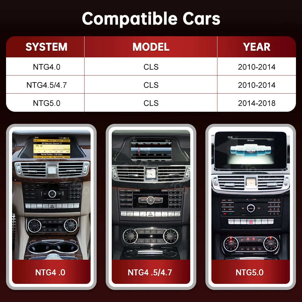 Wireless CarPlay & Android Auto Multimedia Touch Screen
For Mercedes‑Benz CLS W218 (2010–2018)