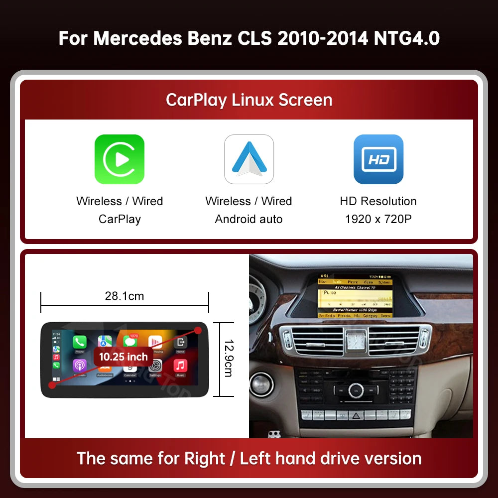 Wireless CarPlay & Android Auto Multimedia Touch Screen
For Mercedes‑Benz CLS W218 (2010–2018)