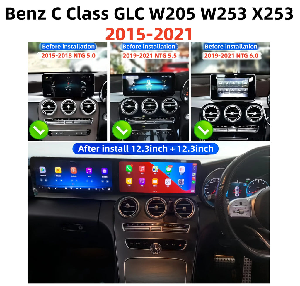 25.6” Android 14 Touchscreen for Mercedes A/B/C/GLA/CLA (2013–2020) – Wireless CarPlay & Android Auto