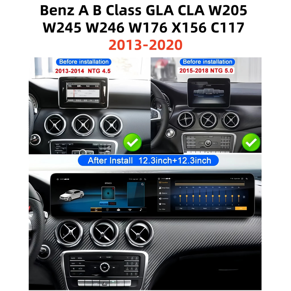 25.6” Android 14 Touchscreen for Mercedes A/B/C/GLA/CLA (2013–2020) – Wireless CarPlay & Android Auto