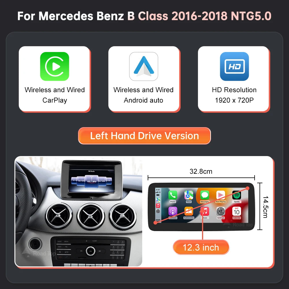 Mercedes Benz Wireless CarPlay Android Auto Multimedia Screen for NTG 5.0 A, B, CLA & GLA Class W176 & W246 2016-2018