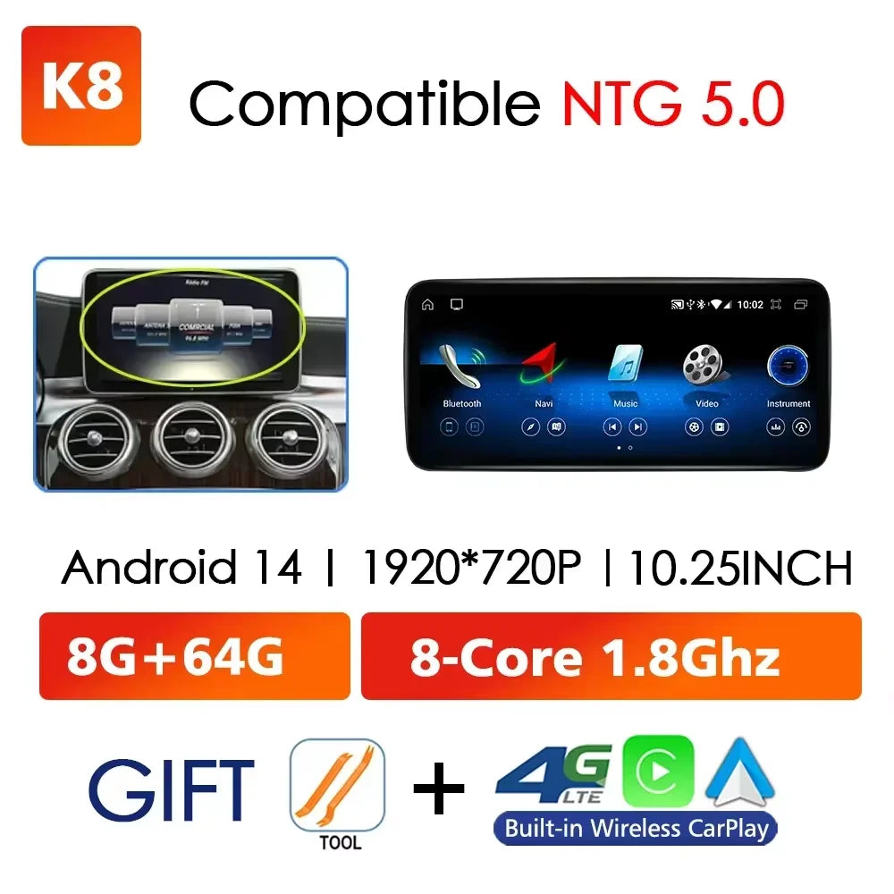 Wireless CarPlay & Android Auto (Android Touch Screen)For Mercedes-Benz C & GLC Class 2014–2019