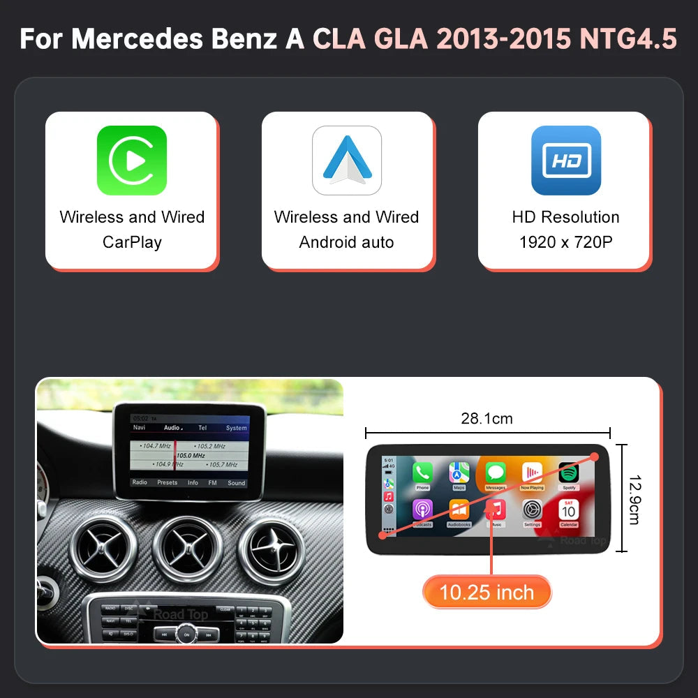 Wireless CarPlay Android Auto Touch Screen for Mercedes-Benz A/B/CLA/GLA (2013-2015)