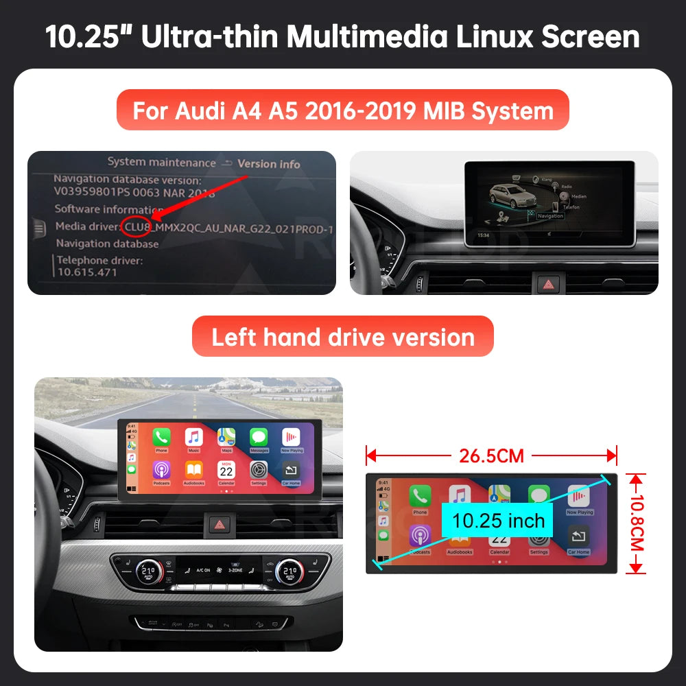 Touch Screen Display For Audi A4 A5 2016-2019 B9 — Wireless CarPlay/Android Auto(LowEnd)