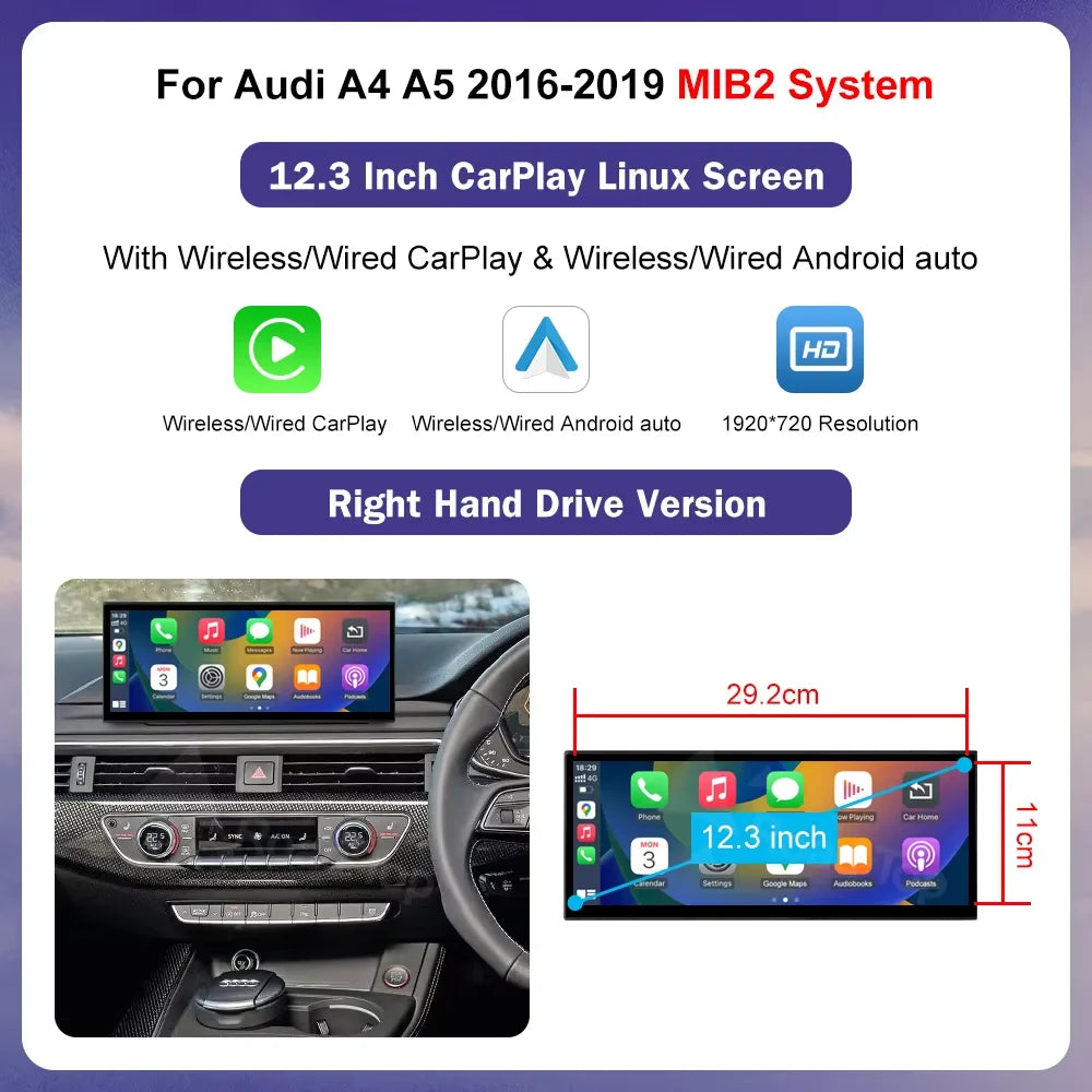 Audi A4/A5 2016-2019 Wireless CarPlay Android Auto Touch Screen (HighEnd MMI)