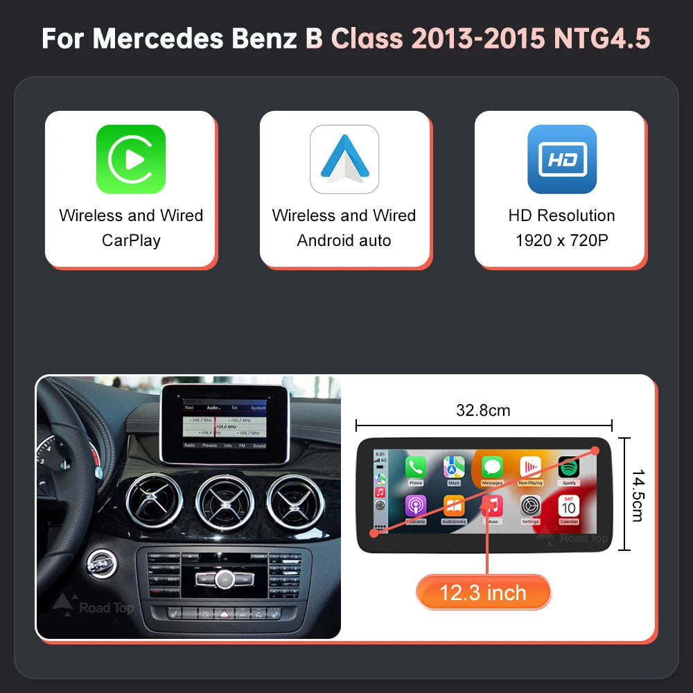 Wireless CarPlay Android Auto Touch Screen for Mercedes-Benz A/B/CLA/GLA (2013-2015)