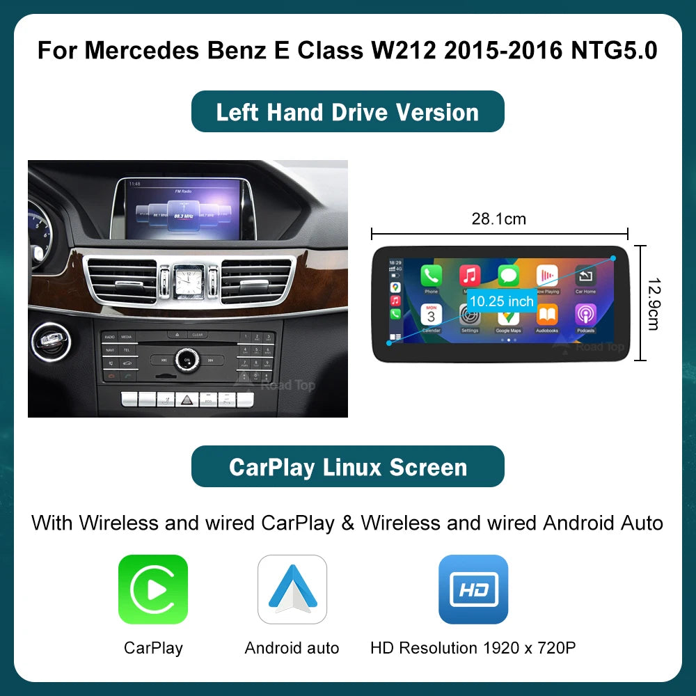 Wireless CarPlay Android Auto Touch Screen for Mercedes‑Benz E Class (2009‑2016)