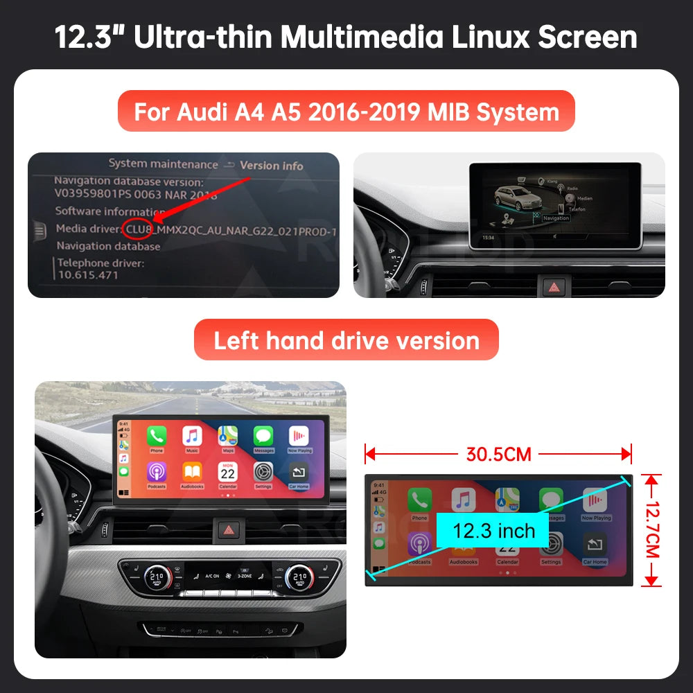 Touch Screen Display For Audi A4 A5 2016-2019 B9 — Wireless CarPlay/Android Auto(LowEnd)