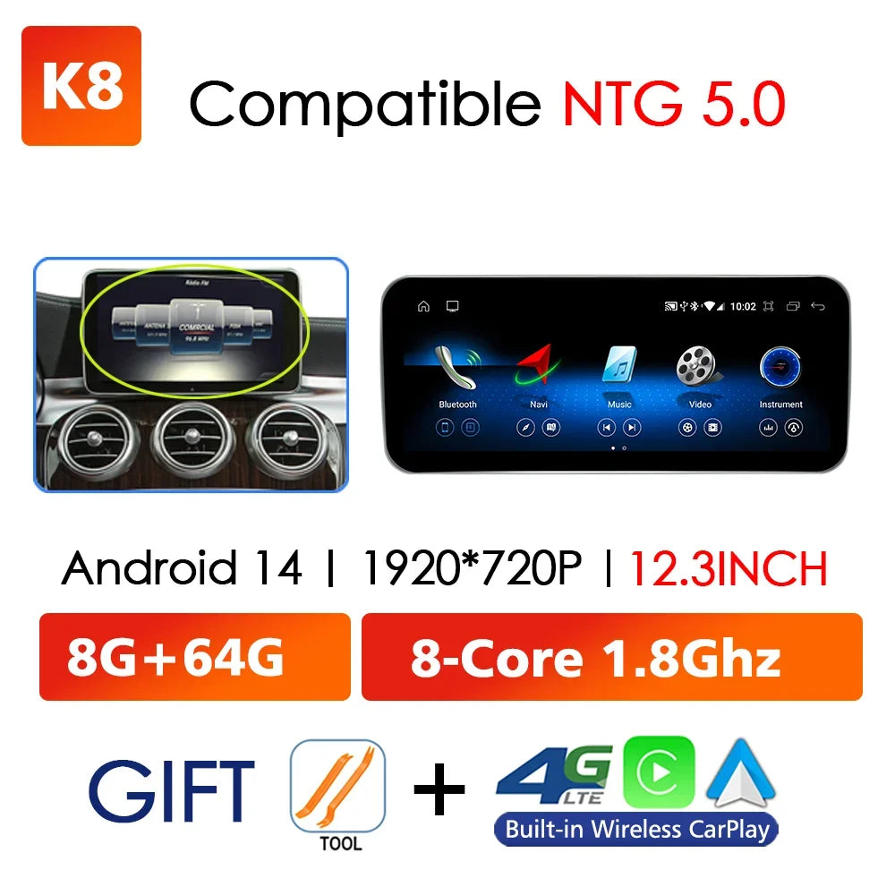 Wireless CarPlay & Android Auto (Android Touch Screen)For Mercedes-Benz C & GLC Class 2014–2019