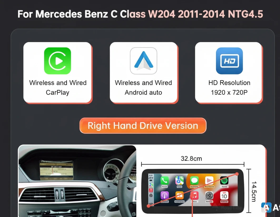 Mercedes Benz Wireless CarPlay Android Auto Multimedia Screen for NTG 4.5/ 4.7 Class W204 2011-2014