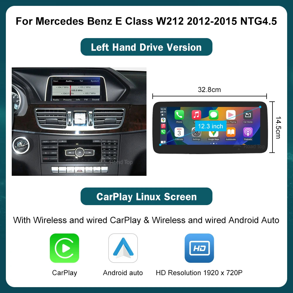 Wireless CarPlay Android Auto Touch Screen for Mercedes‑Benz E Class (2009‑2016)